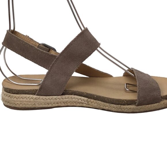 Lucky Brand Gadine Espadrille Sandals Suede Tan Leather Size 9.5 Boho Buckle - Picture 5 of 8